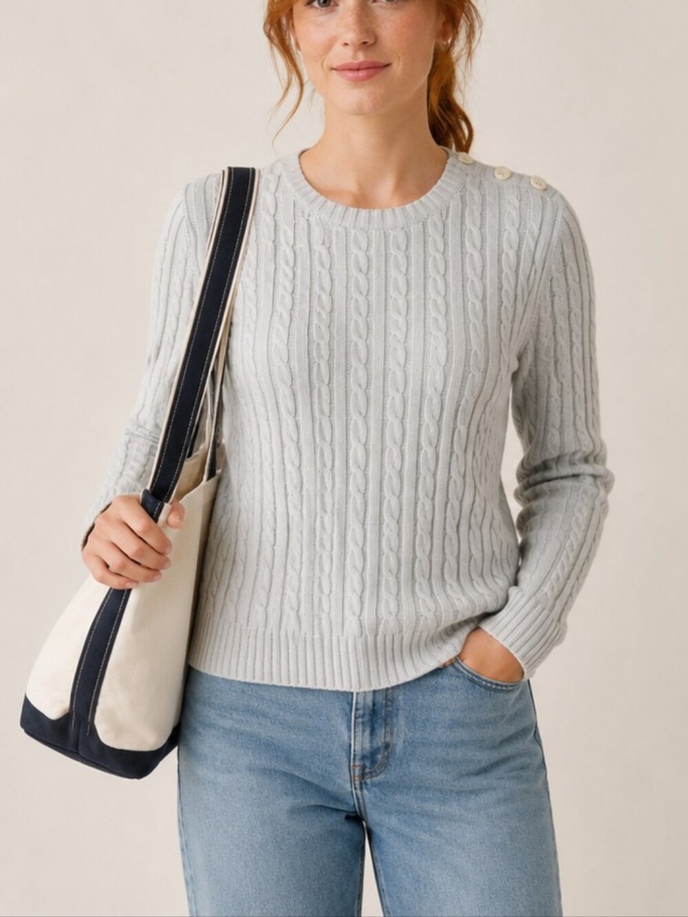 Lands' End Cable Knit Cotton Sweater Large 14-16